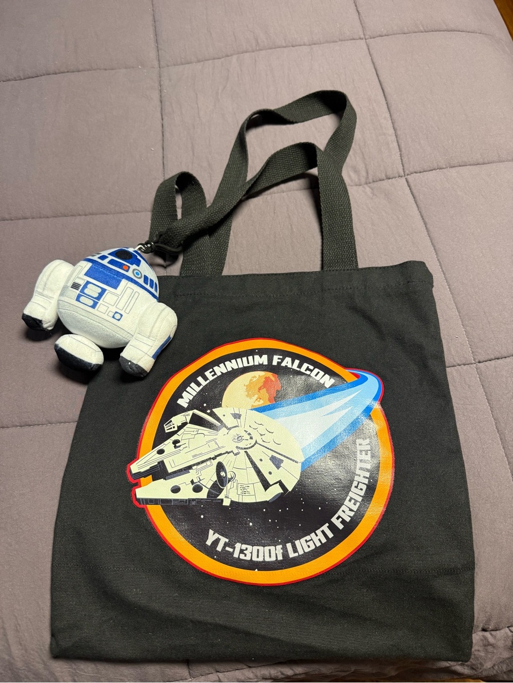 Uniqlo Star Wars Millennium Falcon Black Tote with R2-D2 Charm